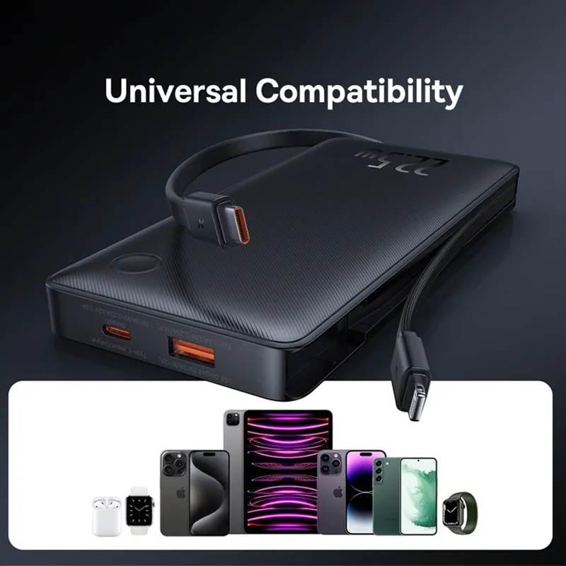 22.5W Fast Charging Power Bank 10000mAh with Built-In Cables