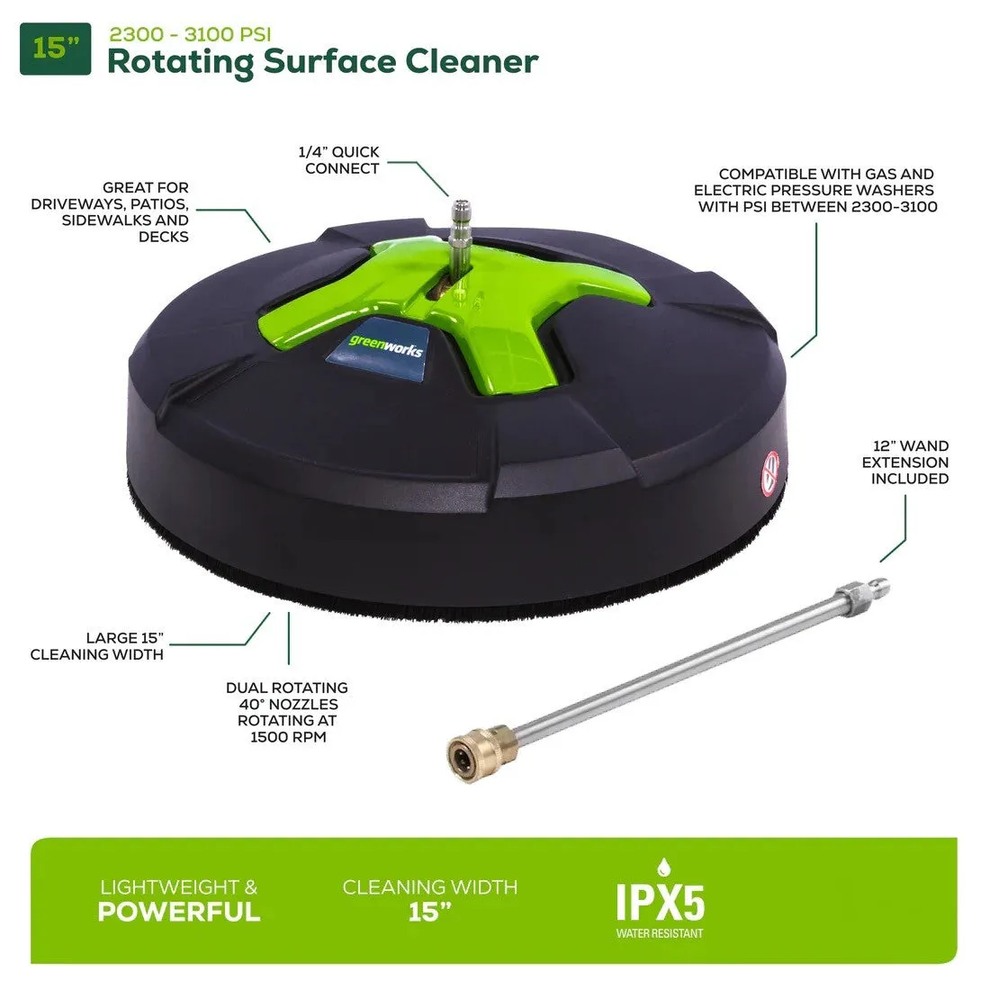 60V 3000 PSI Pressure Washer w/ Foam Cannon and 15" Surface Cleaner Combo Kit w/ (2) 5.0Ah Batteries & Dual Port Charger
