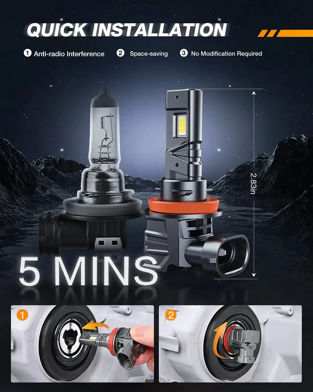 9005/HB3 LED Headlight Bulbs ES1 Series 80W 16000LM 6000K IP67 | 2 BULBS