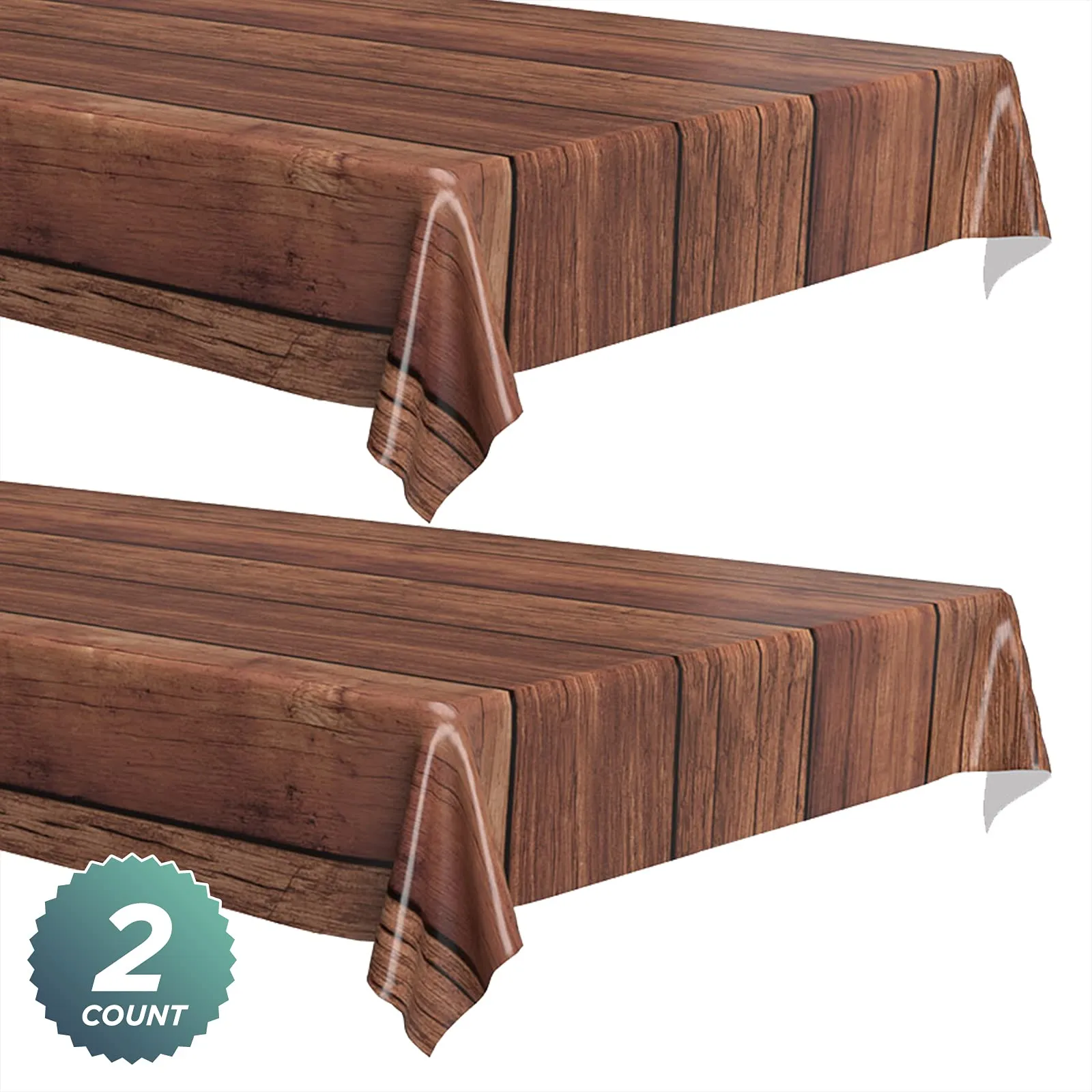 Brown Wood Grain Rustic Plastic Table Cover 54" x 108" (2 Pack)