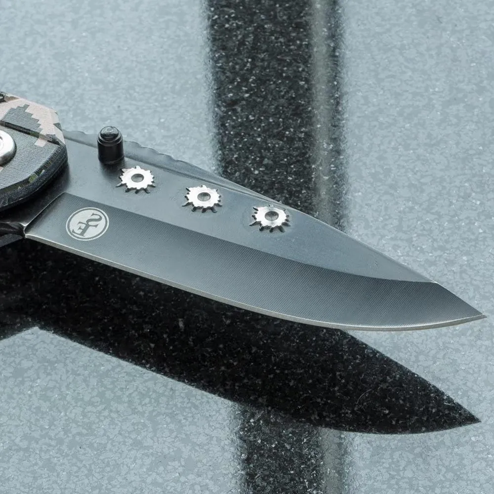 Camo Folding Knife Tactic 3.5" Blade Clip Survival Hunting Camping Spring Close