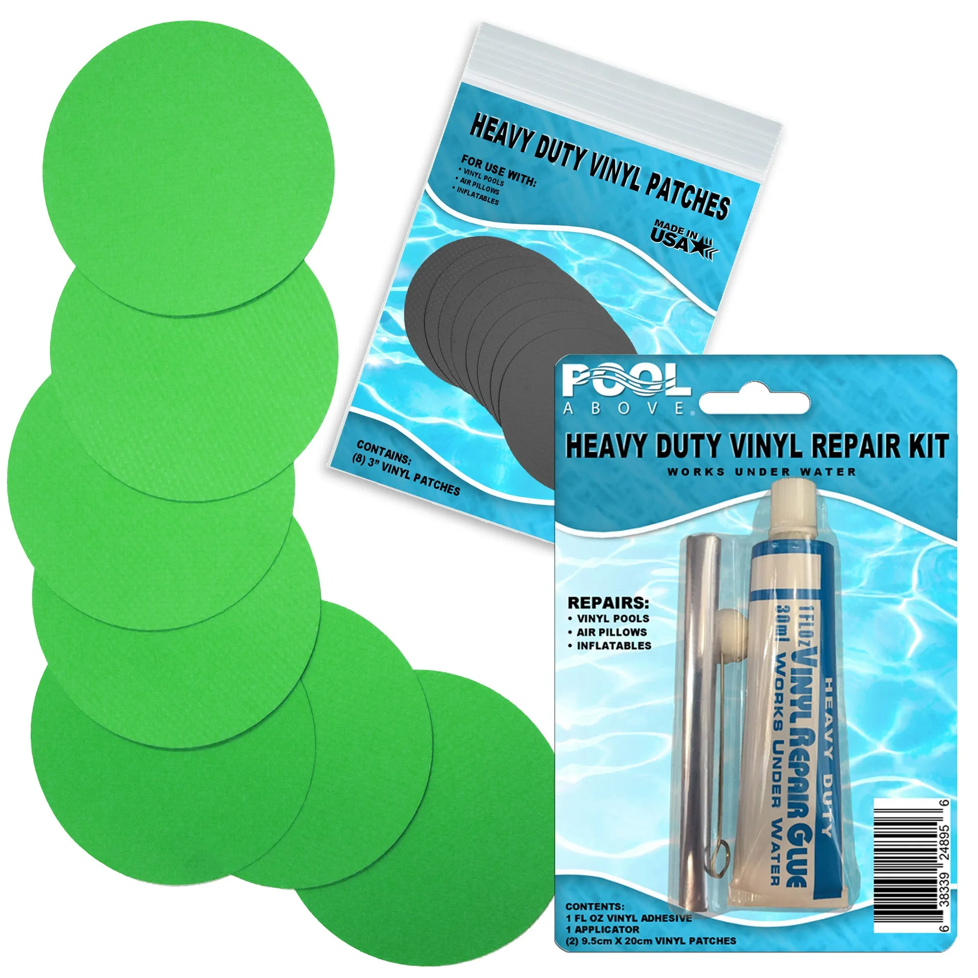 Heavy Duty Vinyl Repair Patch Kit for Above-Ground Pool Liner Repair; Glue and Patch Inflatables; Boat; Raft; Kayak; Air Beds; Inflatable Mattress Repair