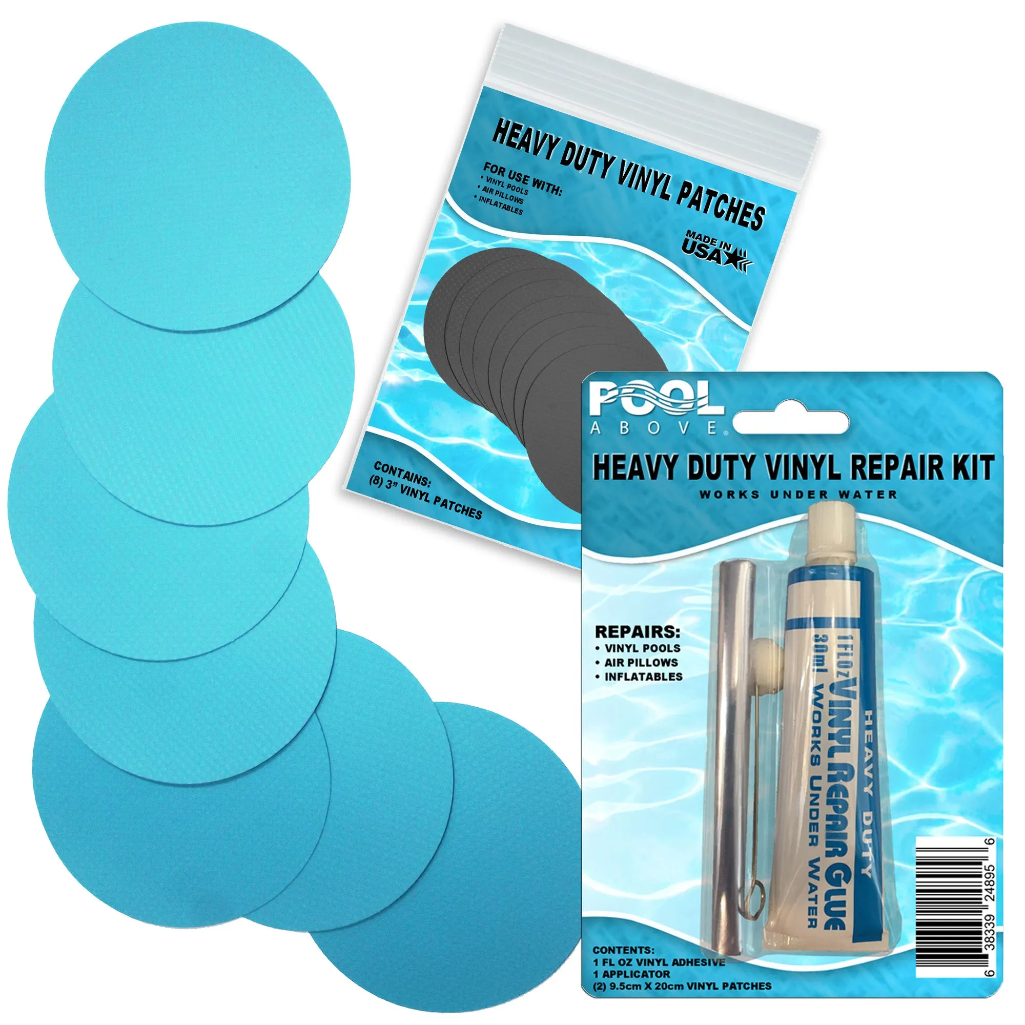 Heavy Duty Vinyl Repair Patch Kit for Above-Ground Pool Liner Repair; Glue and Patch Inflatables; Boat; Raft; Kayak; Air Beds; Inflatable Mattress Repair