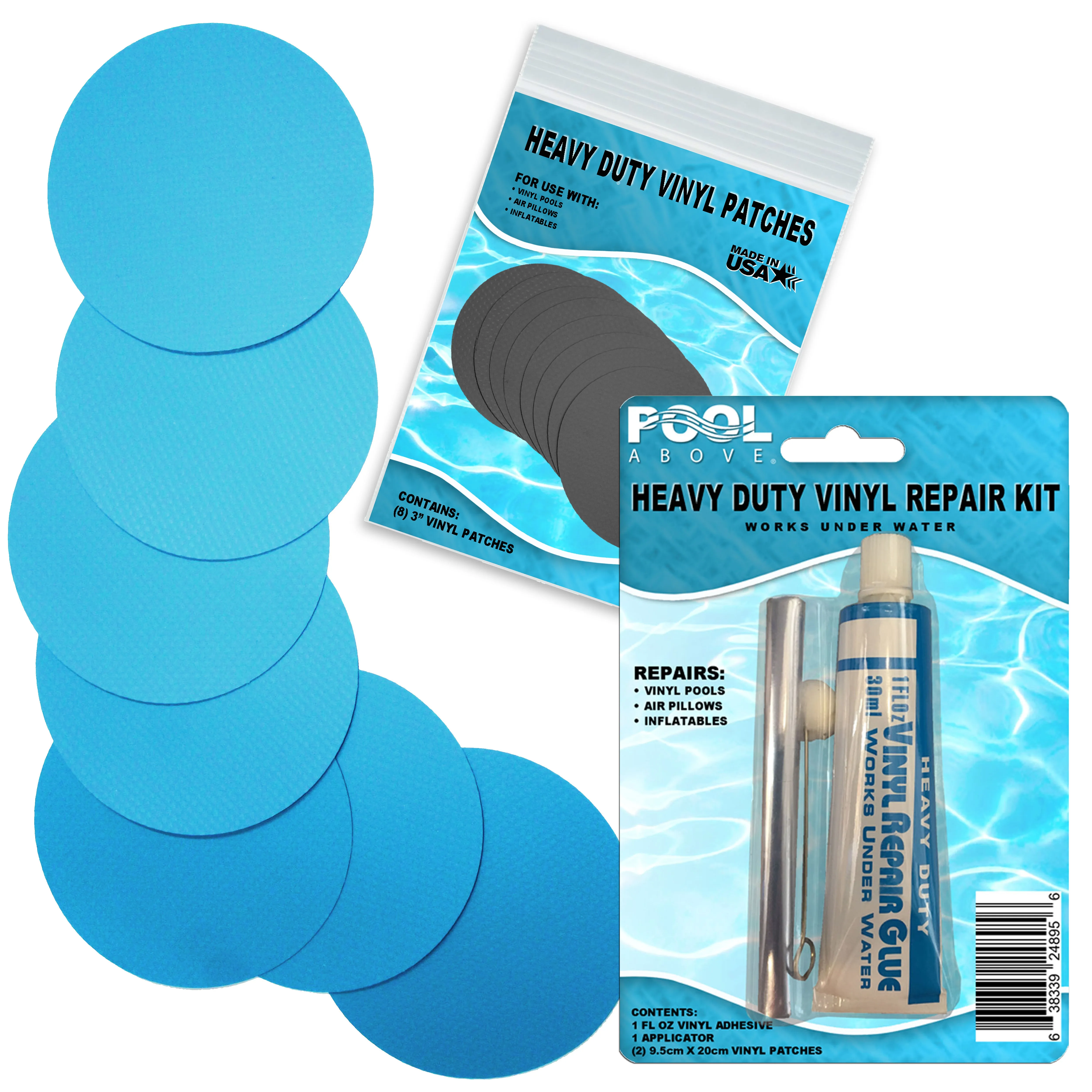 Heavy Duty Vinyl Repair Patch Kit for Above-Ground Pool Liner Repair; Glue and Patch Inflatables; Boat; Raft; Kayak; Air Beds; Inflatable Mattress Repair