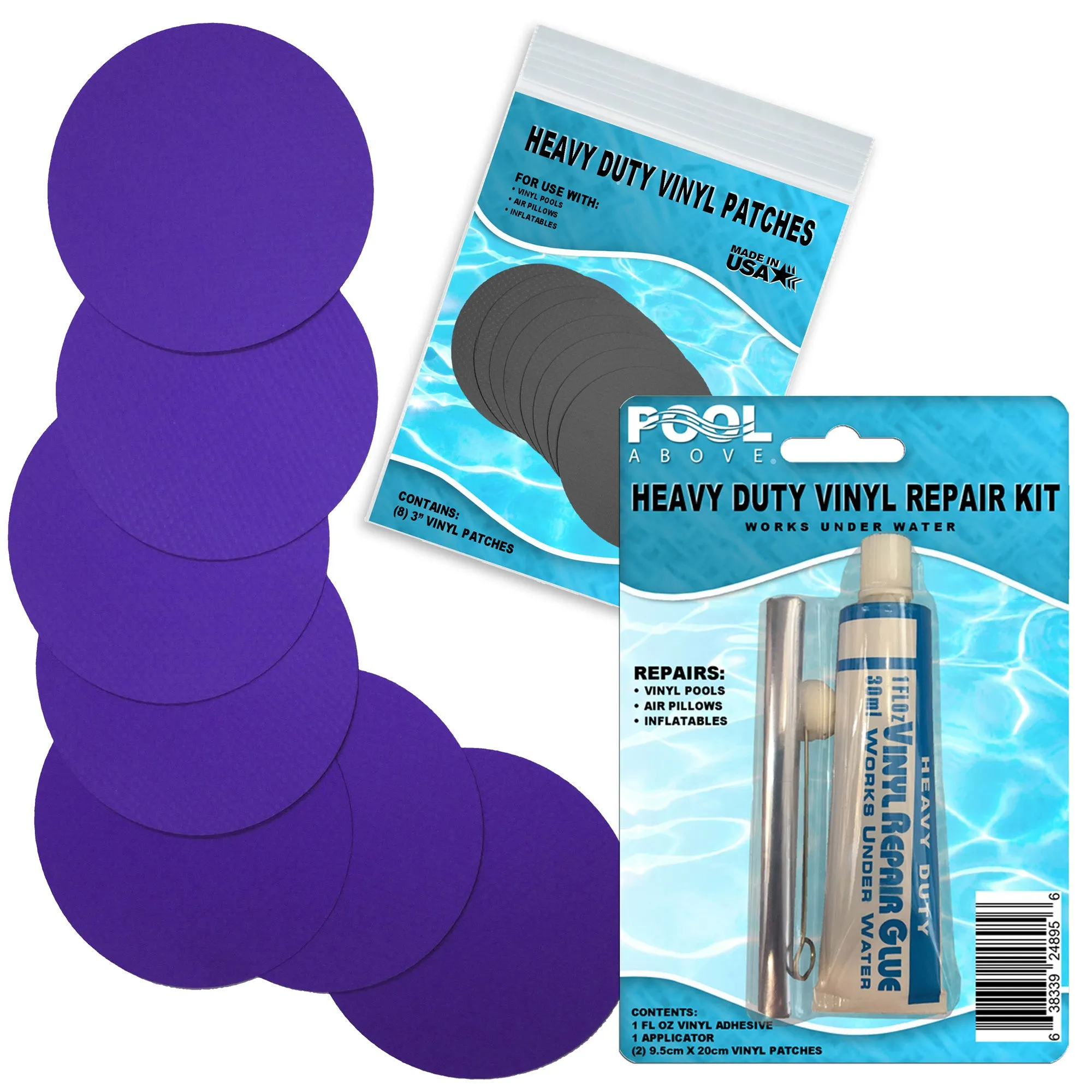 Heavy Duty Vinyl Repair Patch Kit for Above-Ground Pool Liner Repair; Glue and Patch Inflatables; Boat; Raft; Kayak; Air Beds; Inflatable Mattress Repair