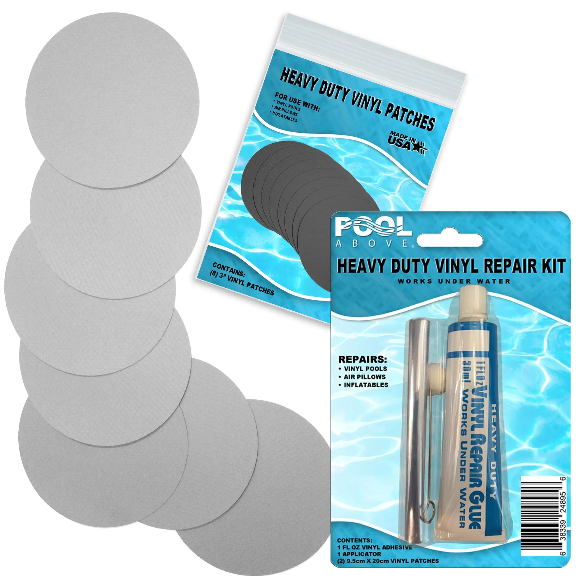 Heavy Duty Vinyl Repair Patch Kit for Above-Ground Pool Liner Repair; Glue and Patch Inflatables; Boat; Raft; Kayak; Air Beds; Inflatable Mattress Repair