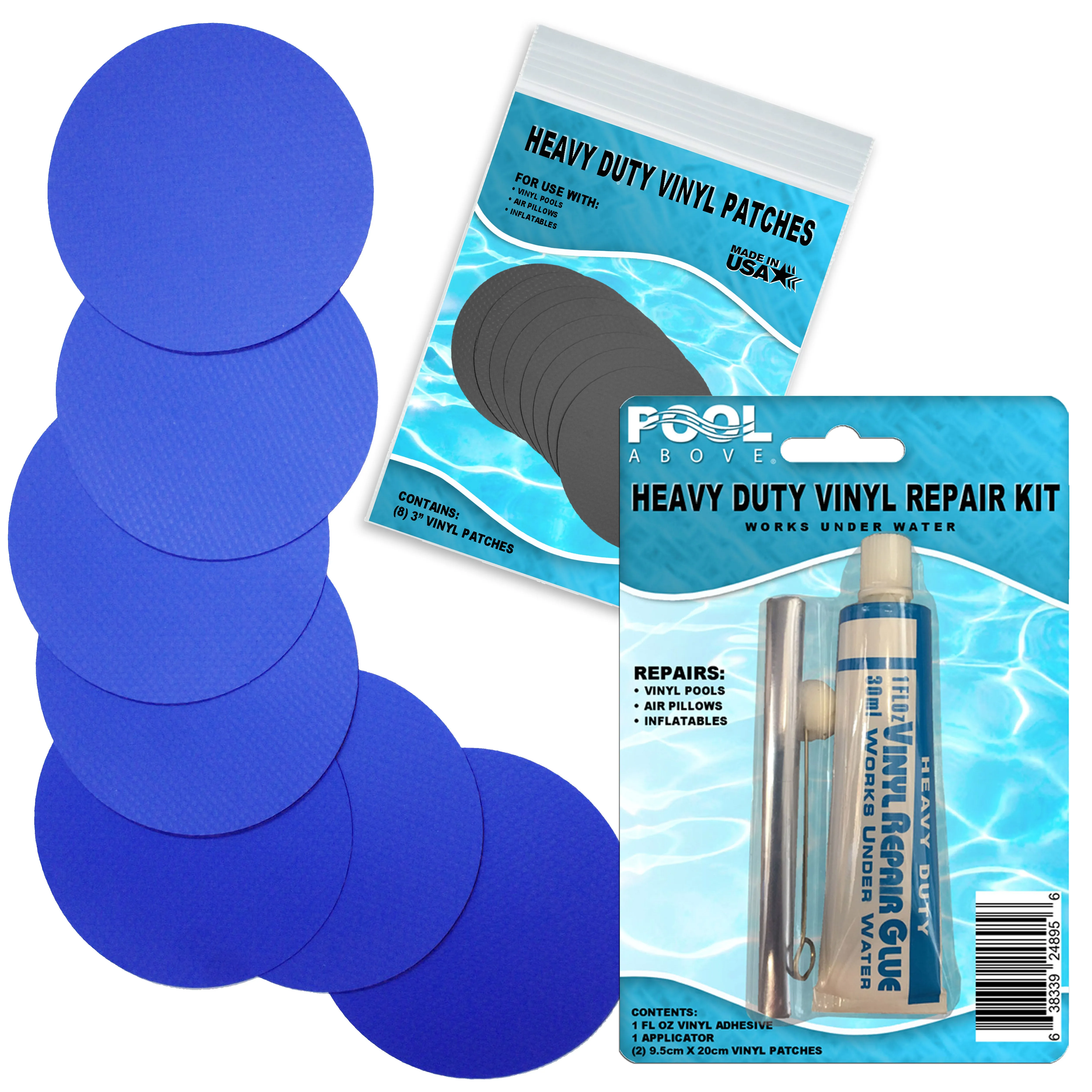 Heavy Duty Vinyl Repair Patch Kit for Above-Ground Pool Liner Repair; Glue and Patch Inflatables; Boat; Raft; Kayak; Air Beds; Inflatable Mattress Repair