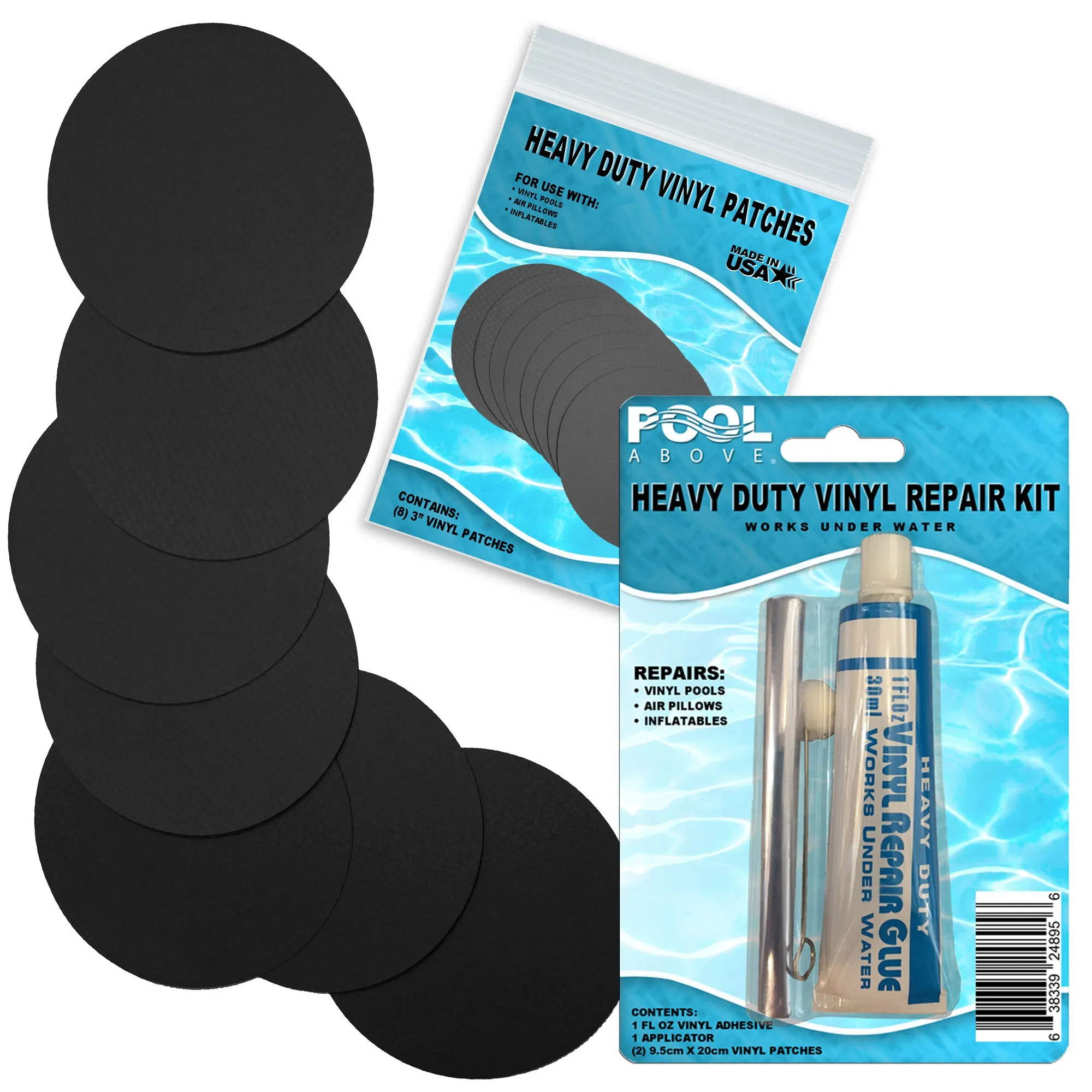 Heavy Duty Vinyl Repair Patch Kit for Above-Ground Pool Liner Repair; Glue and Patch Inflatables; Boat; Raft; Kayak; Air Beds; Inflatable Mattress Repair