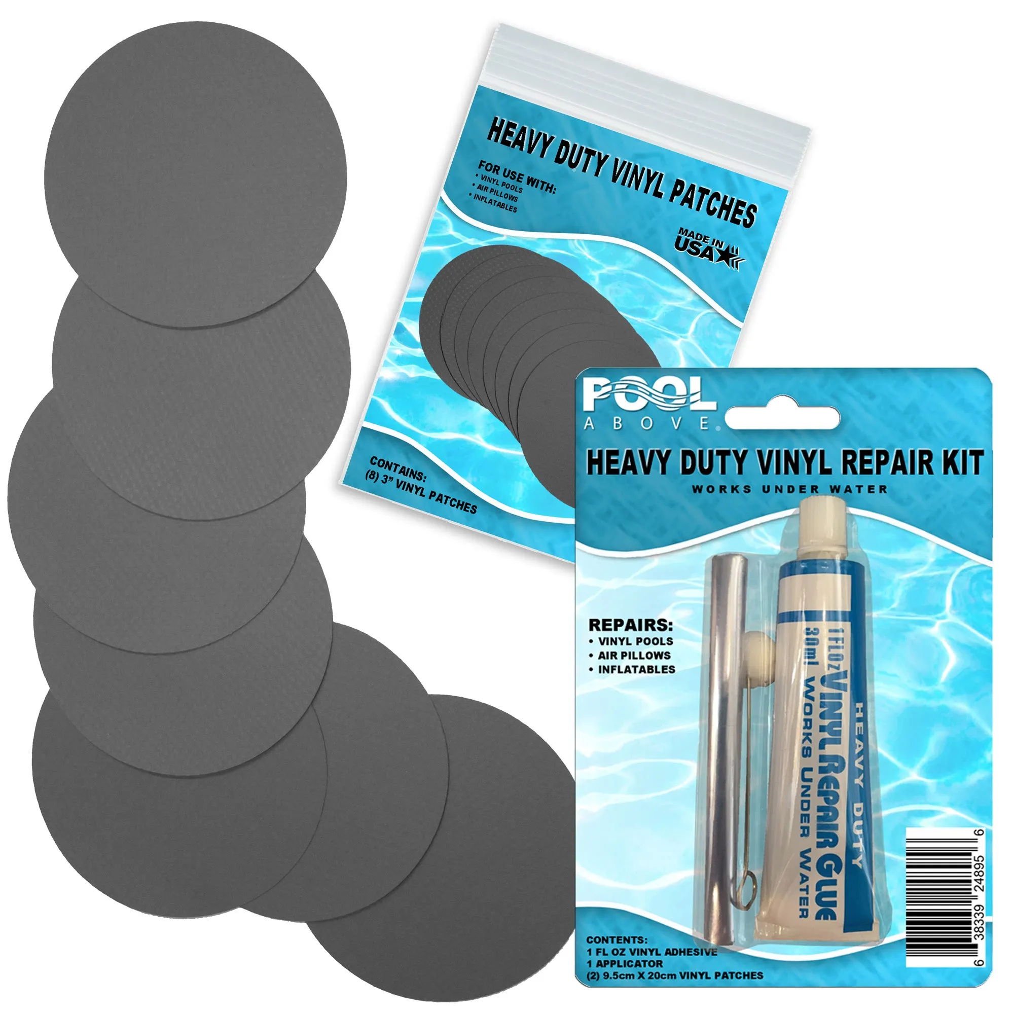 Heavy Duty Vinyl Repair Patch Kit for Above-Ground Pool Liner Repair; Glue and Patch Inflatables; Boat; Raft; Kayak; Air Beds; Inflatable Mattress Repair
