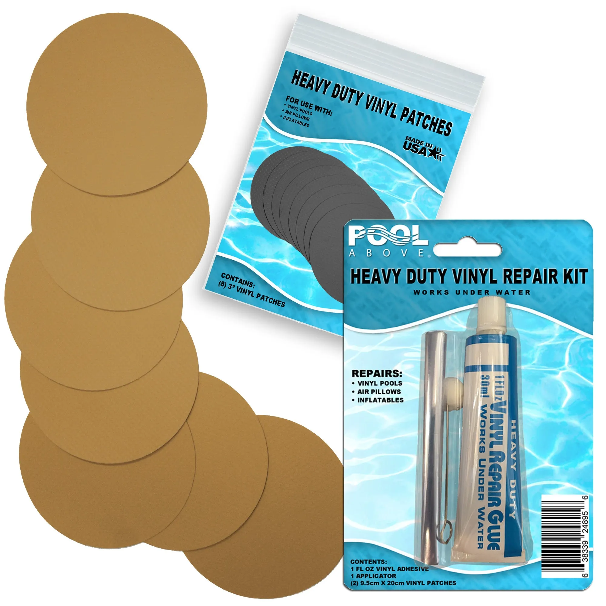 Heavy Duty Vinyl Repair Patch Kit for Above-Ground Pool Liner Repair; Glue and Patch Inflatables; Boat; Raft; Kayak; Air Beds; Inflatable Mattress Repair