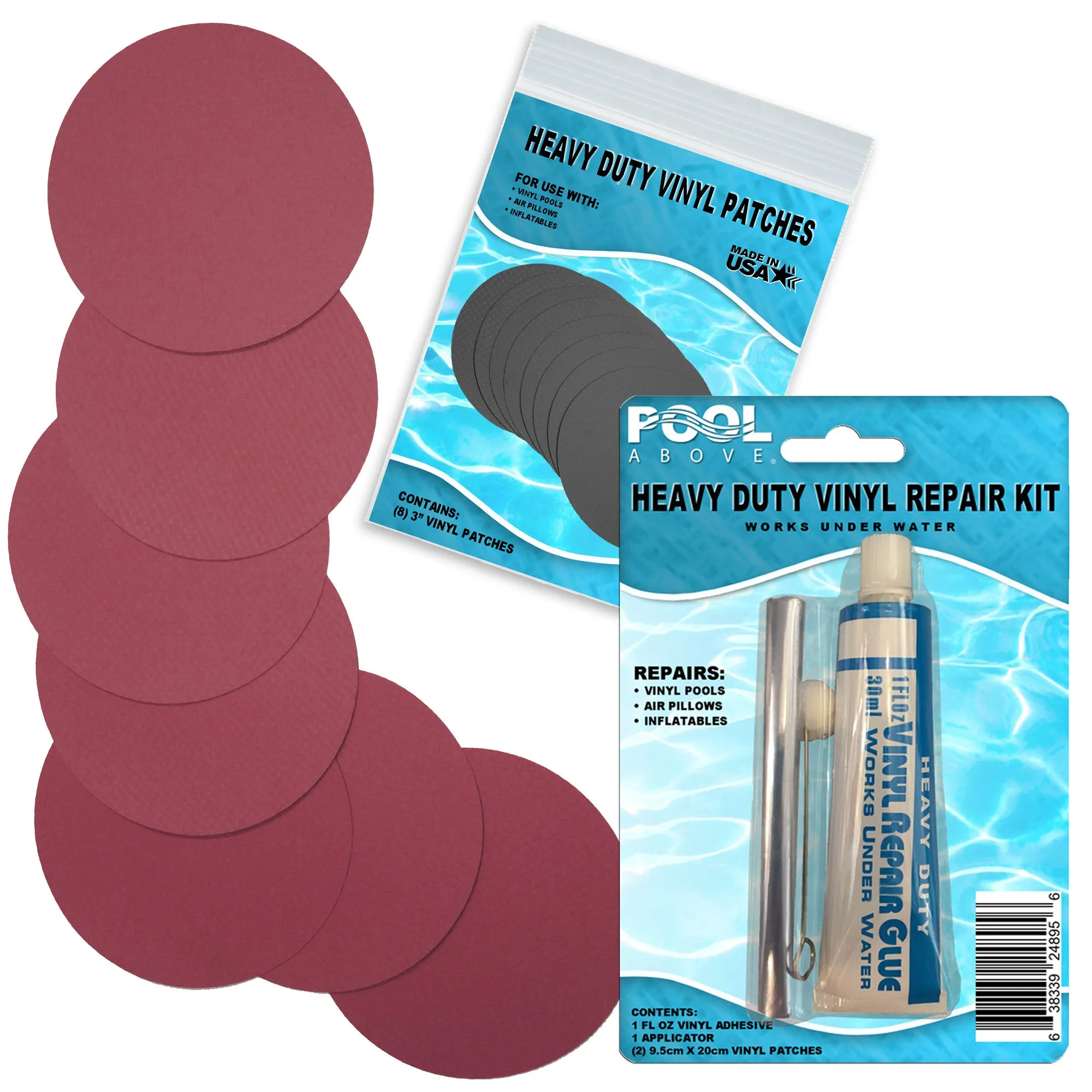 Heavy Duty Vinyl Repair Patch Kit for Above-Ground Pool Liner Repair; Glue and Patch Inflatables; Boat; Raft; Kayak; Air Beds; Inflatable Mattress Repair