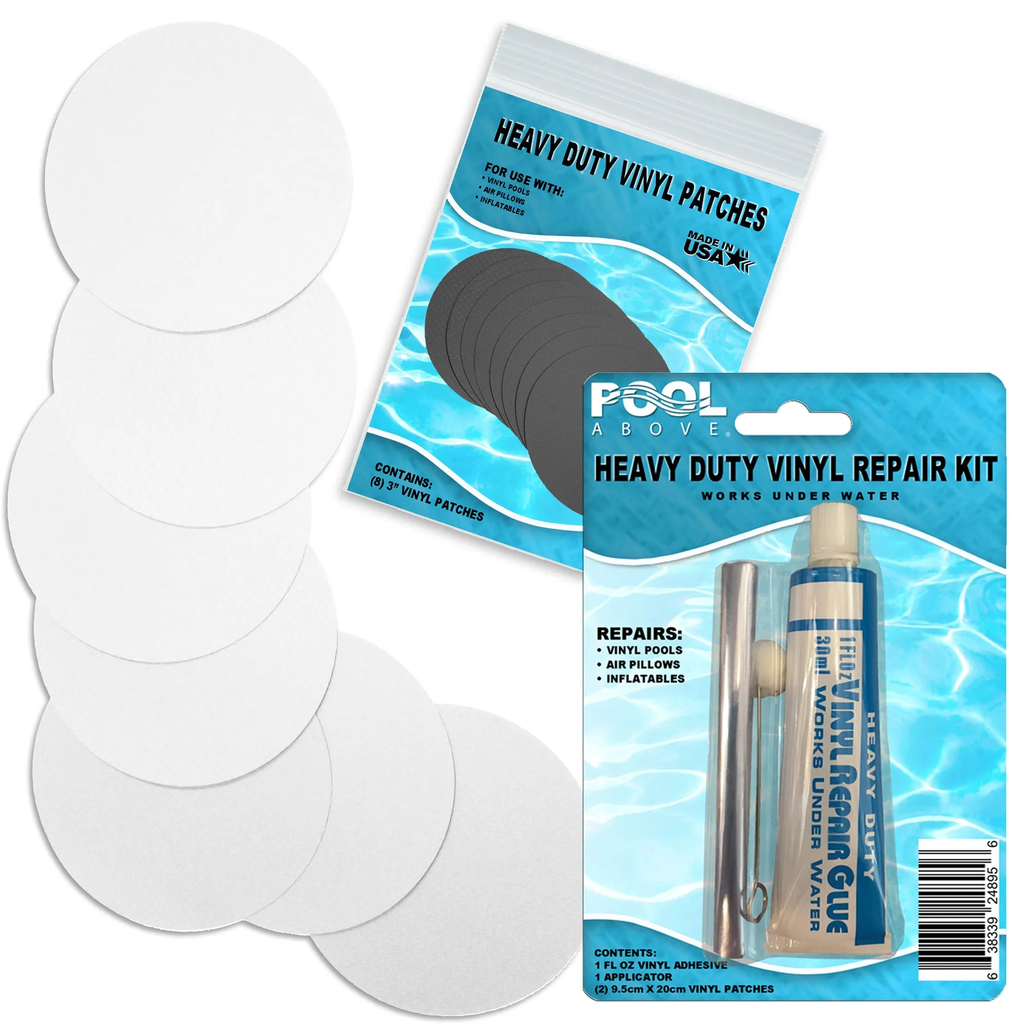Heavy Duty Vinyl Repair Patch Kit for Above-Ground Pool Liner Repair; Glue and Patch Inflatables; Boat; Raft; Kayak; Air Beds; Inflatable Mattress Repair