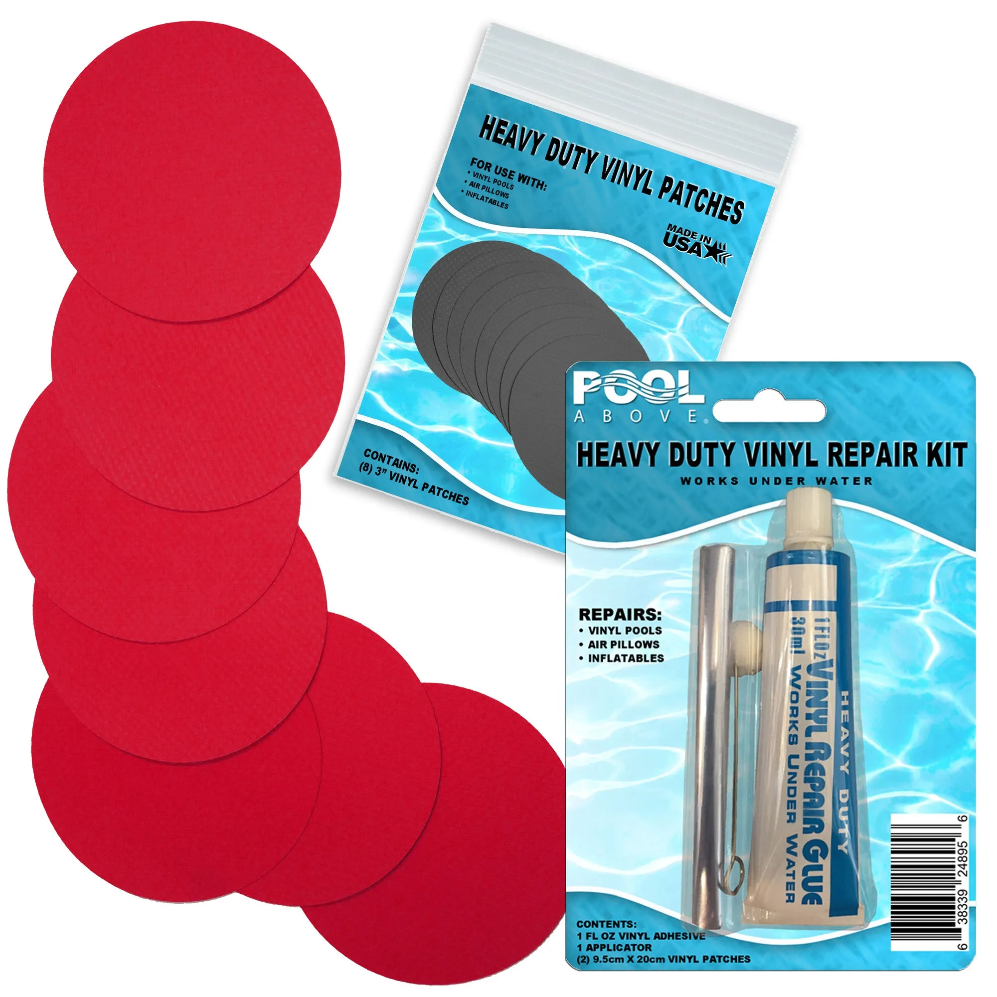 Heavy Duty Vinyl Repair Patch Kit for Above-Ground Pool Liner Repair; Glue and Patch Inflatables; Boat; Raft; Kayak; Air Beds; Inflatable Mattress Repair