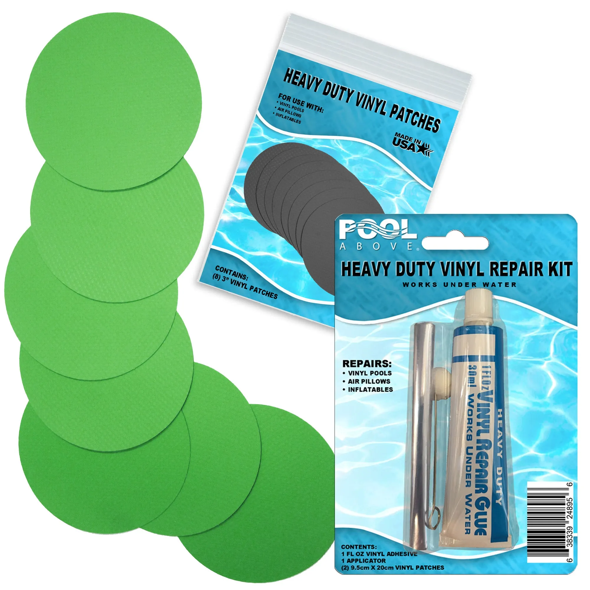 Heavy Duty Vinyl Repair Patch Kit for Above-Ground Pool Liner Repair; Glue and Patch Inflatables; Boat; Raft; Kayak; Air Beds; Inflatable Mattress Repair