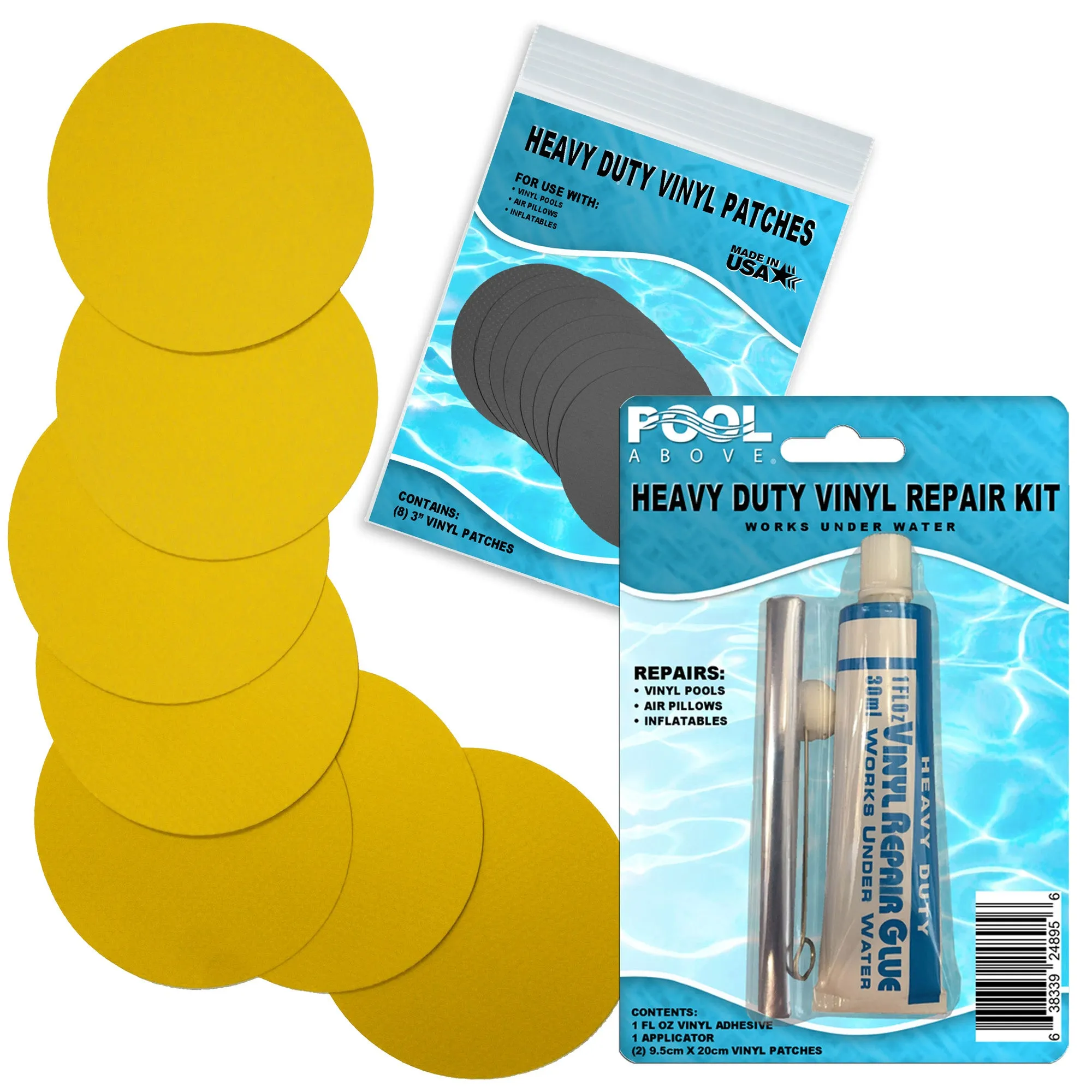 Heavy Duty Vinyl Repair Patch Kit for Above-Ground Pool Liner Repair; Glue and Patch Inflatables; Boat; Raft; Kayak; Air Beds; Inflatable Mattress Repair