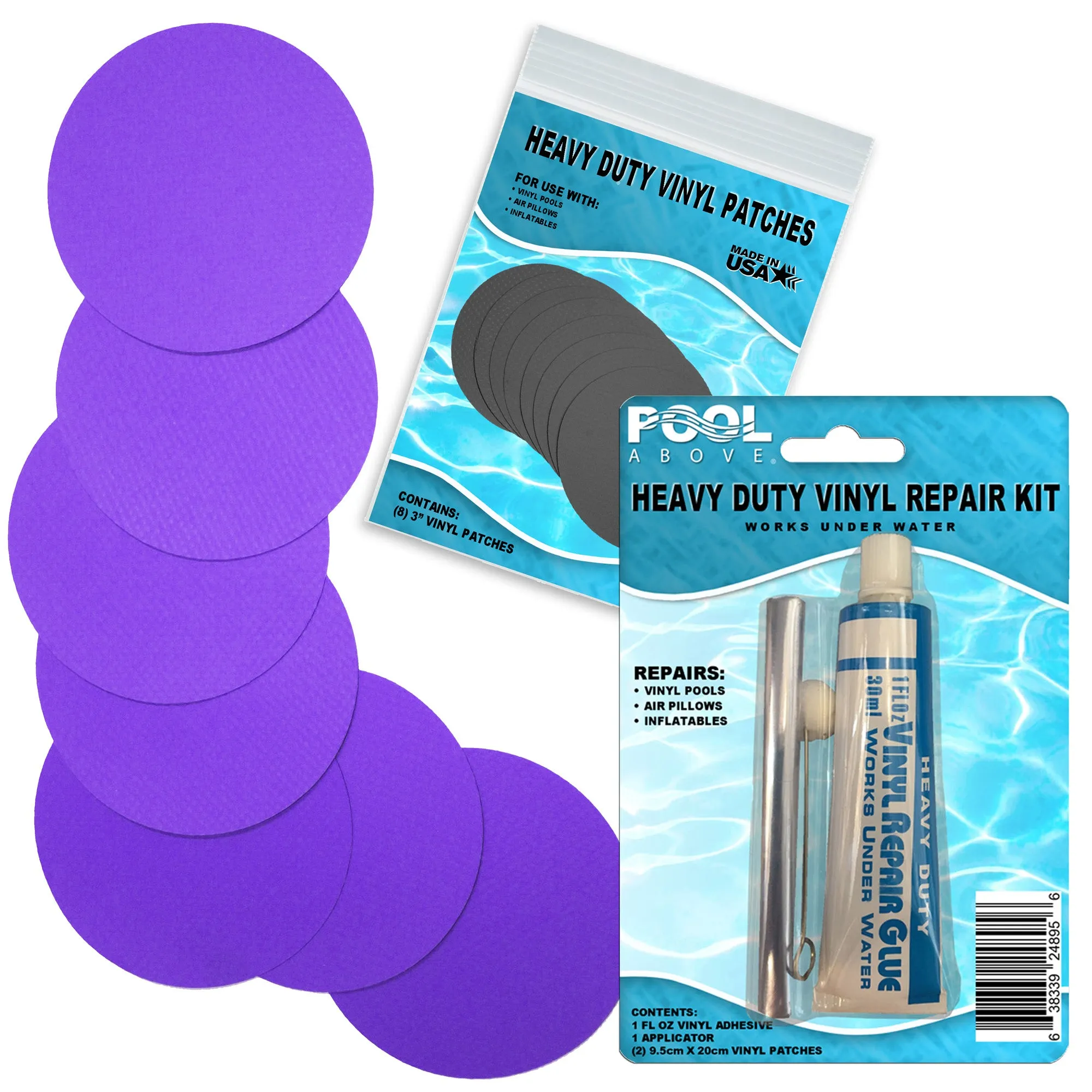 Heavy Duty Vinyl Repair Patch Kit for Above-Ground Pool Liner Repair; Glue and Patch Inflatables; Boat; Raft; Kayak; Air Beds; Inflatable Mattress Repair