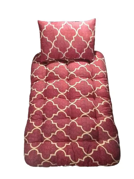 JY Mattress Single Bed Foldable Lightweight Guest and Bachelor Tufted Gadda with 1 Pillow,Travel Friendly Red Color (3 x 6.5 feet Single Bed, Cotton)