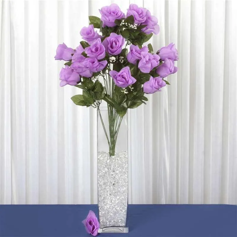 Long Stem Rose Bush Artificial Silk Flowers - Lavender