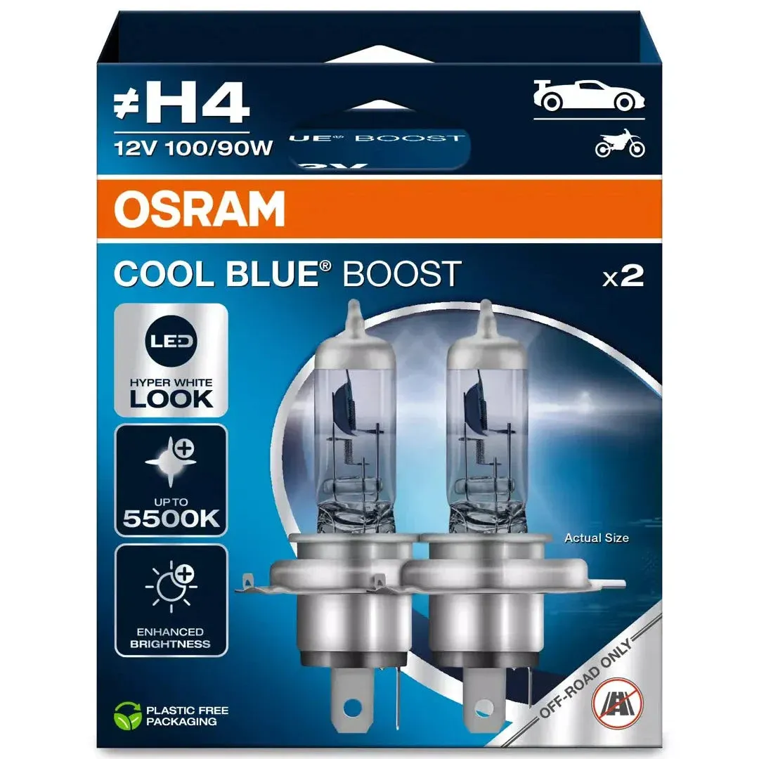 Osram cool blue boost H4 white xenon look halogen bulbs| 62193CBB-2HB