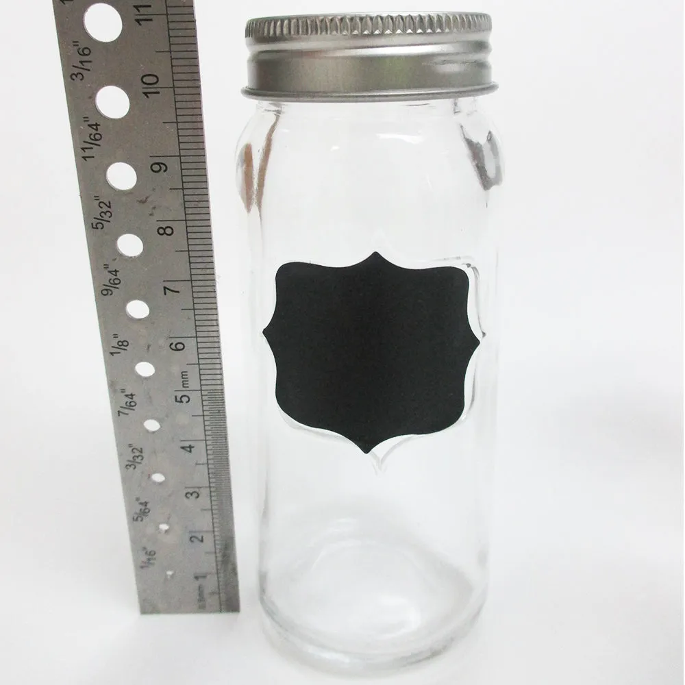 Set Of 6 Glass Spice Jars Chalkboard Storage Caps 3.7 Oz Clear Container Kitchen