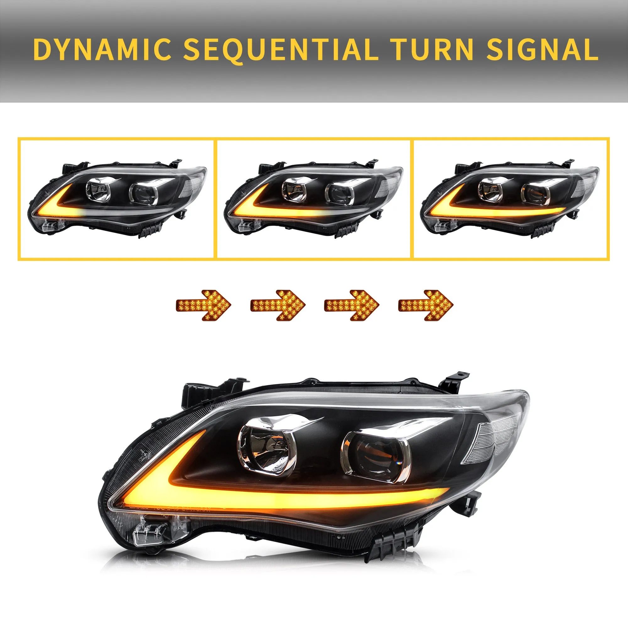 VLAND LED Headlights For Toyota Corolla 2011-2013 Headlamps